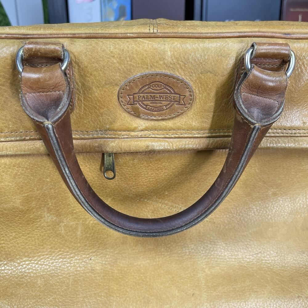 Palm West Golf Vintage Large Leather Messenger Bag Adjustable Strap *flaws* - Picture 3 of 9